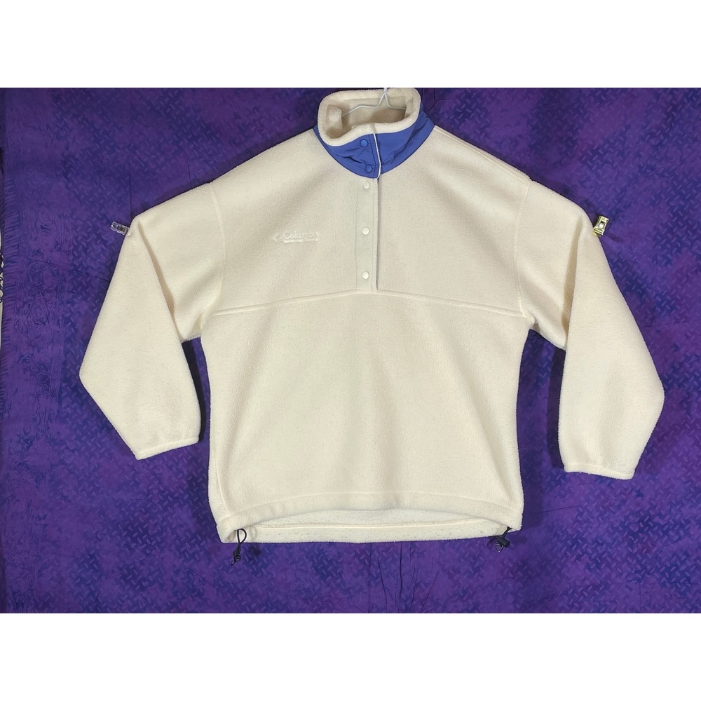 Columbia Sportswear Womens Cream Blue Fleece Snap Pullover WL6023 F98 M USA Made